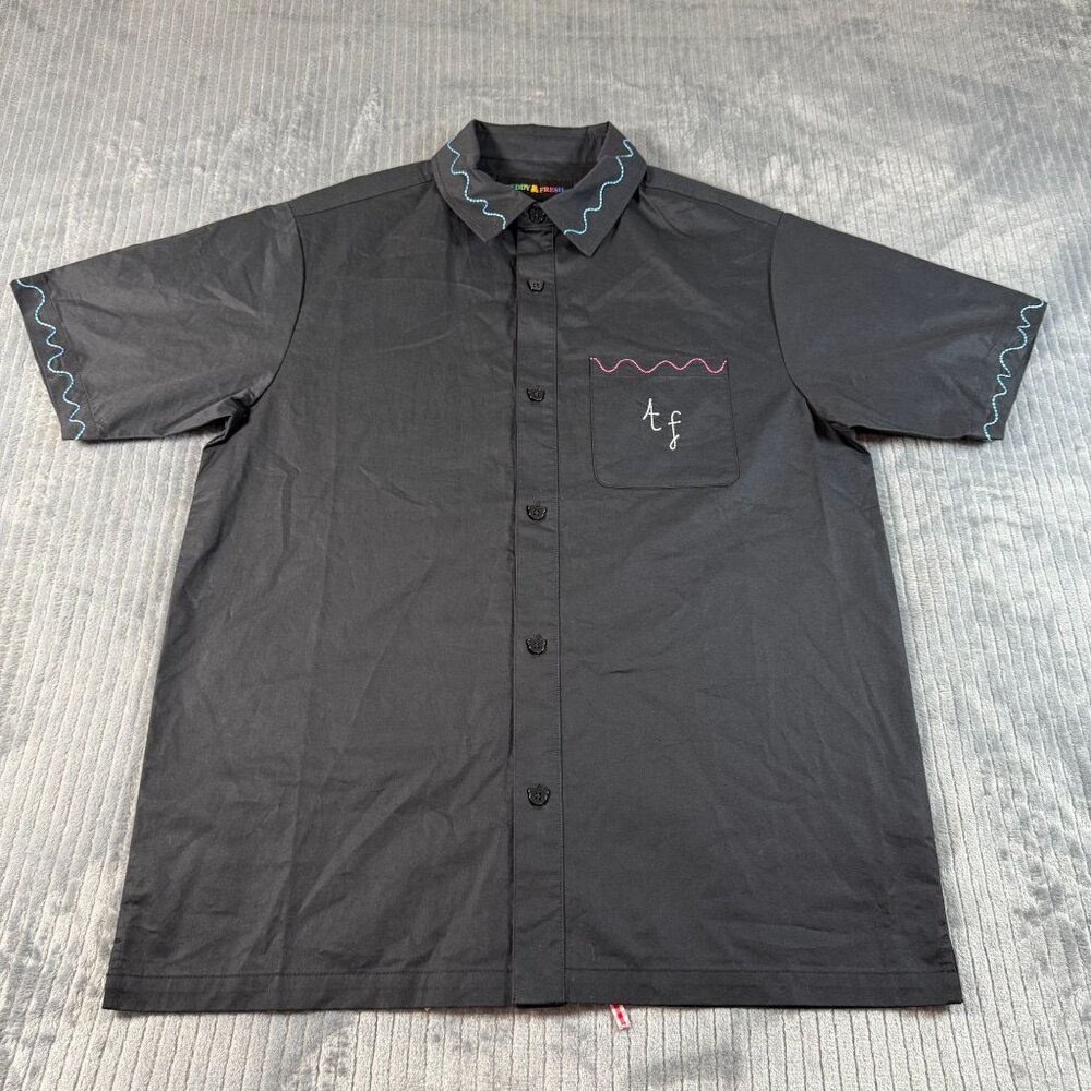 Teddy Fresh Black Bouquet Button Down Shirt Flowers Euc Mens Xs
